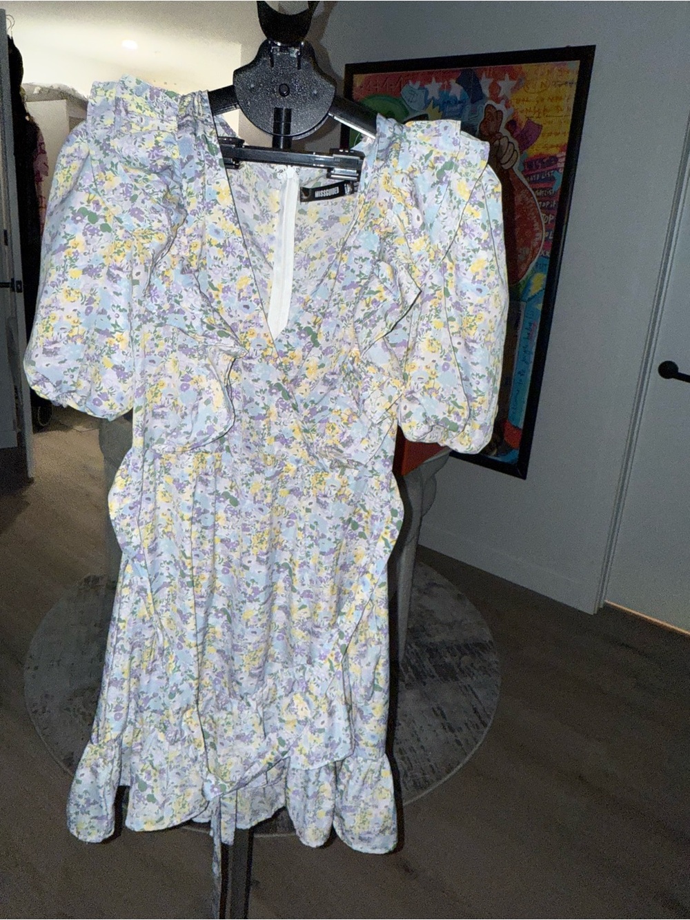 Missguided Pastel Floral Mini Dress — Yellow, Lilac & Green